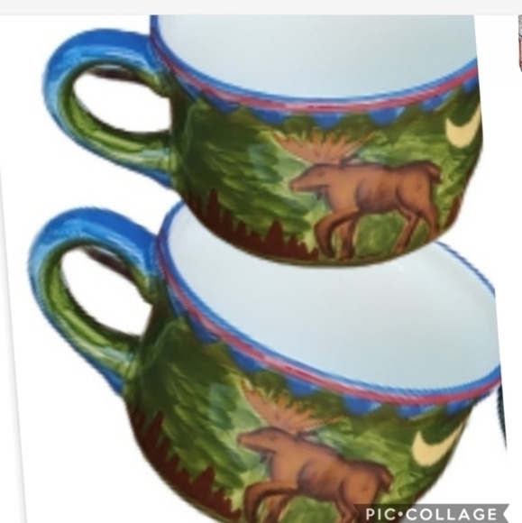 Cabin Decor‎ Moose soup mugs NWOT Pair - Picture 1 of 6